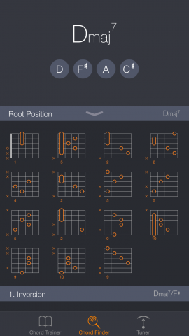Die App bietet eine umfangreiche Bibliothek an Gitarrenakkorden mit Griffbildern, ... (Bild: Uberchord)